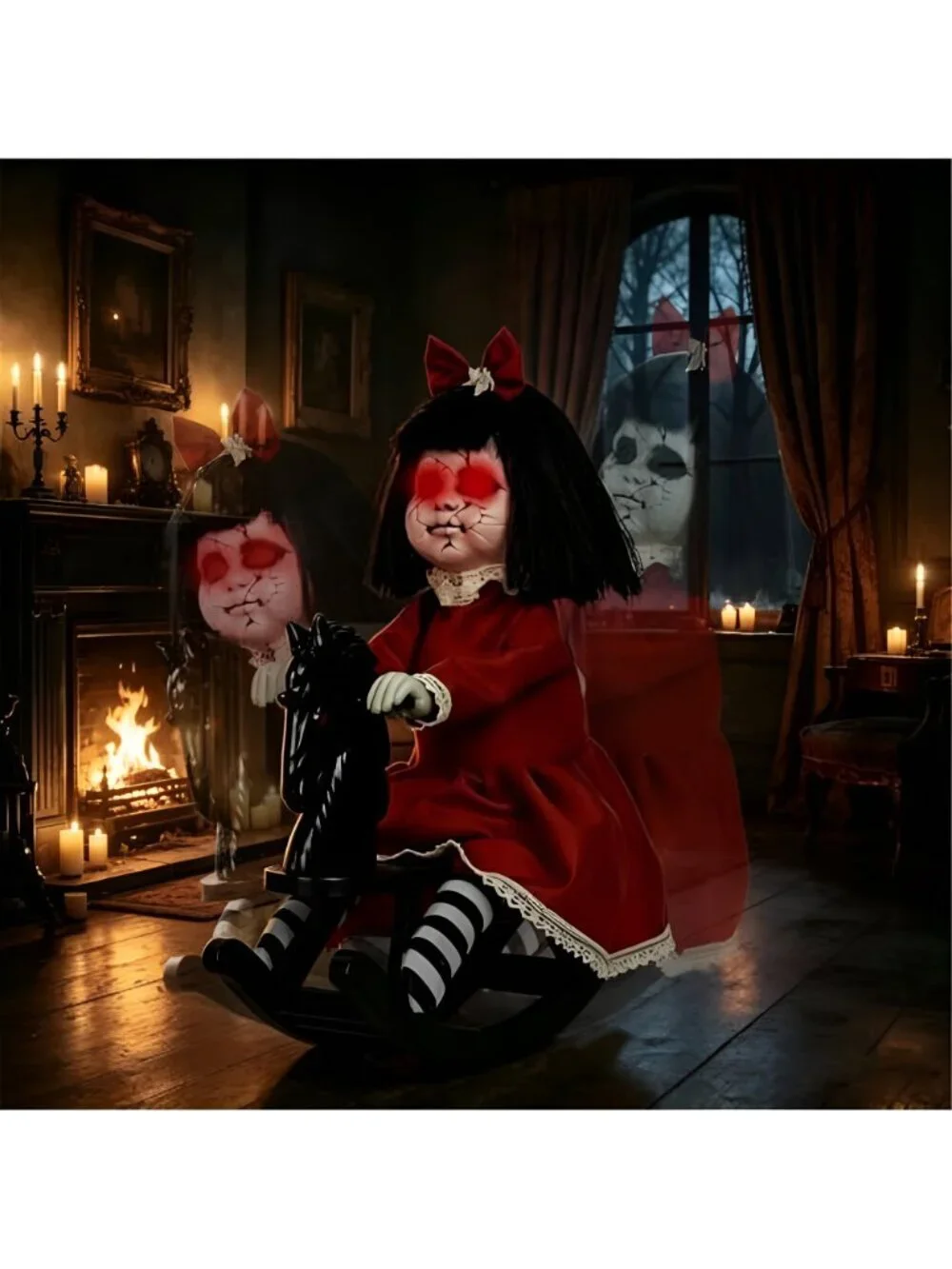 Halloween Animatronic Decorations, Sound Activated Girl Doll on